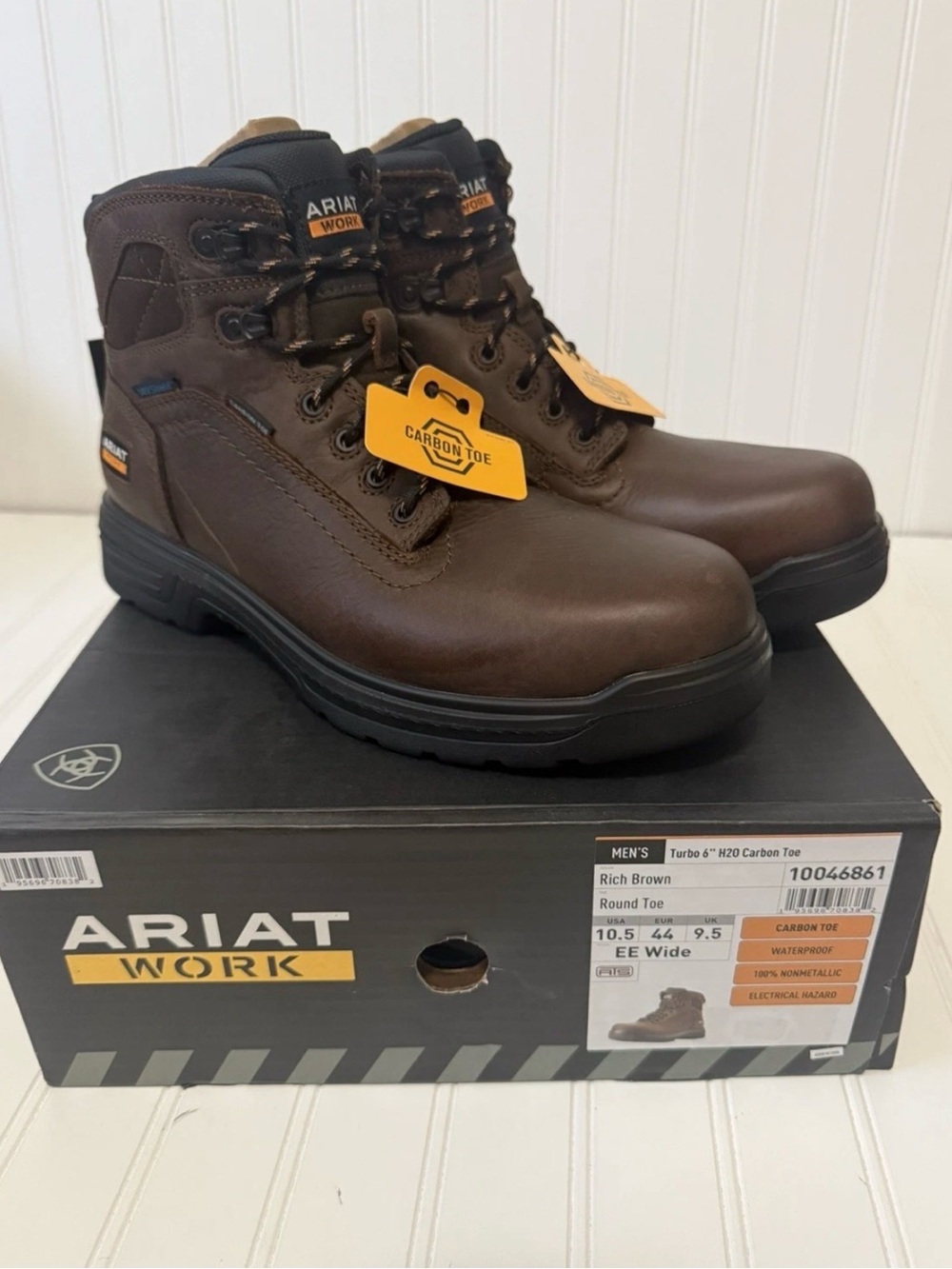 ARIAT Men’s Turbo 6” WP Carbon Toe Work Boots -Durable Leather Boot 10.5EE